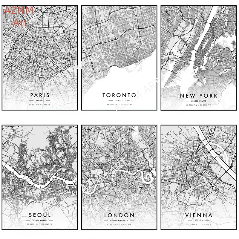 Home Decor New York - Şehir Haritası Sanat Eseri Posteri Paris