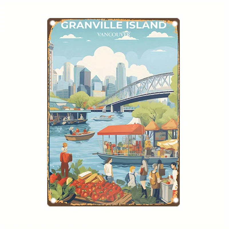 Home Decor Vancouver - Granville Adası Vancouver Metal Tabela, Vintage
