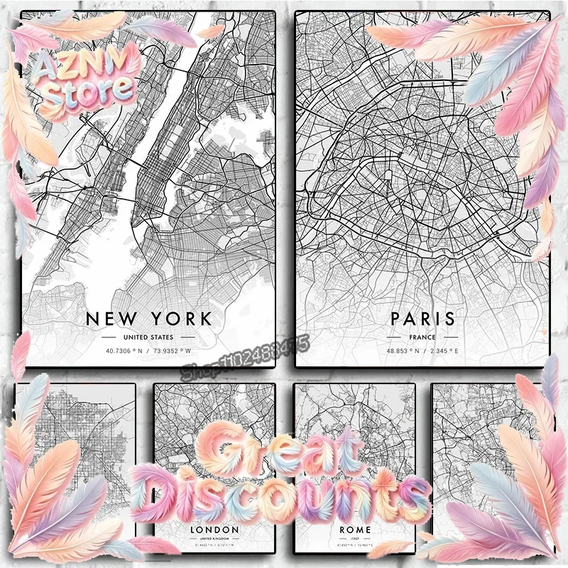 Home Decor New York - Şehir Haritası Sanat Eseri Paris New
