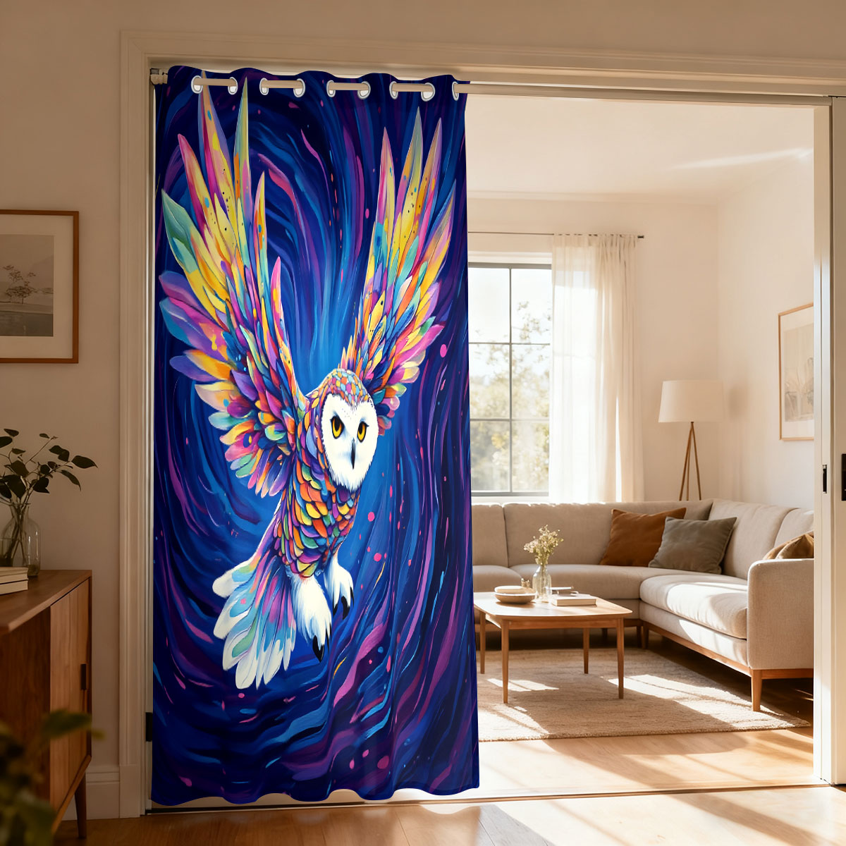 Home Decor Curtain - 1 adet renkli yıldızlı gökyüzü uçan