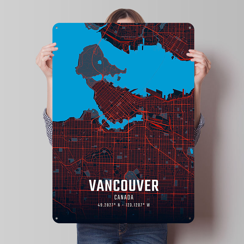 Home Decor Vancouver - Vancouver Şehir Haritası Metal Poster Özel
