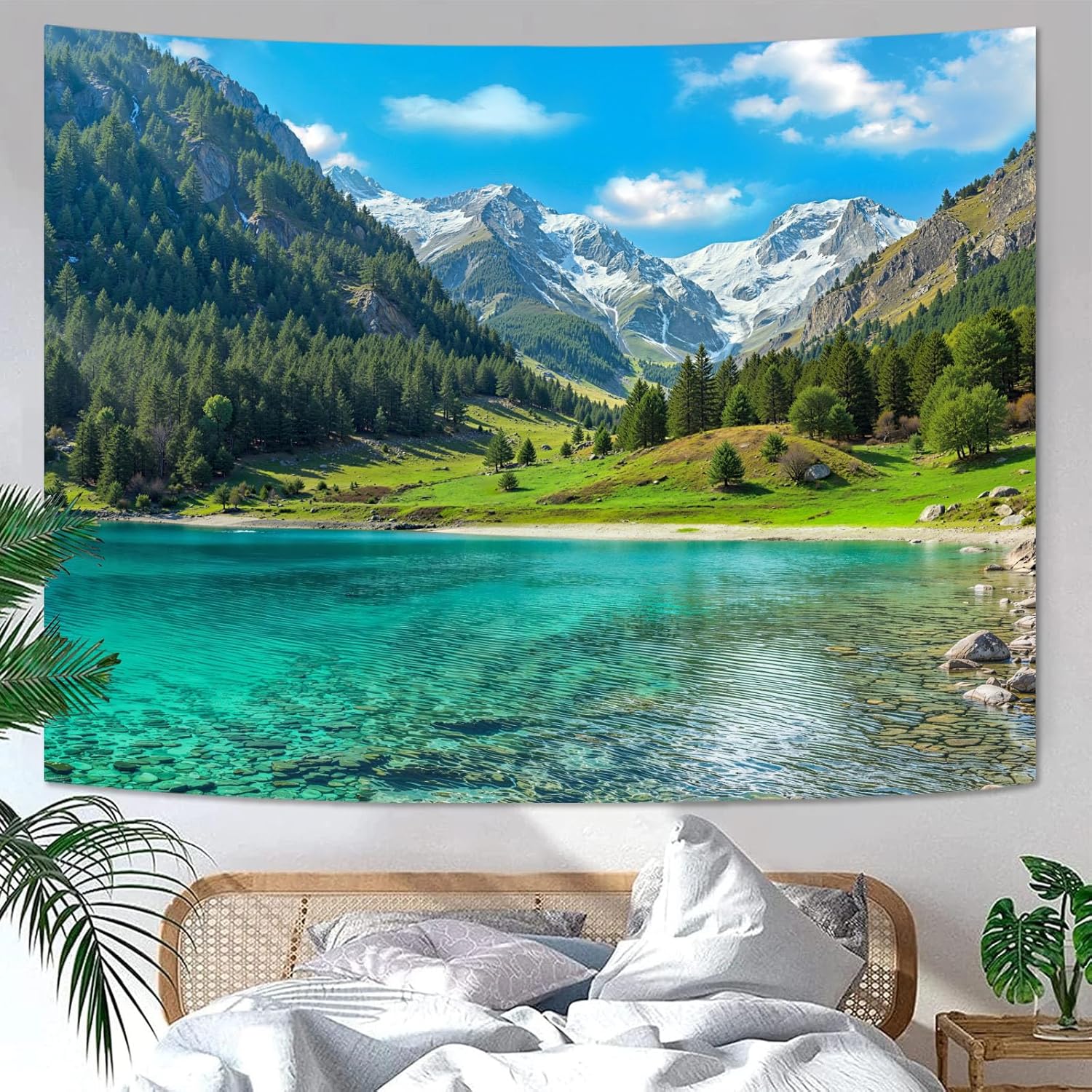 Aesthetic Tapestry - Doğa Orman Dağ Gobleni Yemyeşil Yeşil