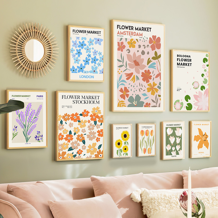 Home Decor Market - Çiçek Pazarı Duvar Sanatı Renkli Tuval