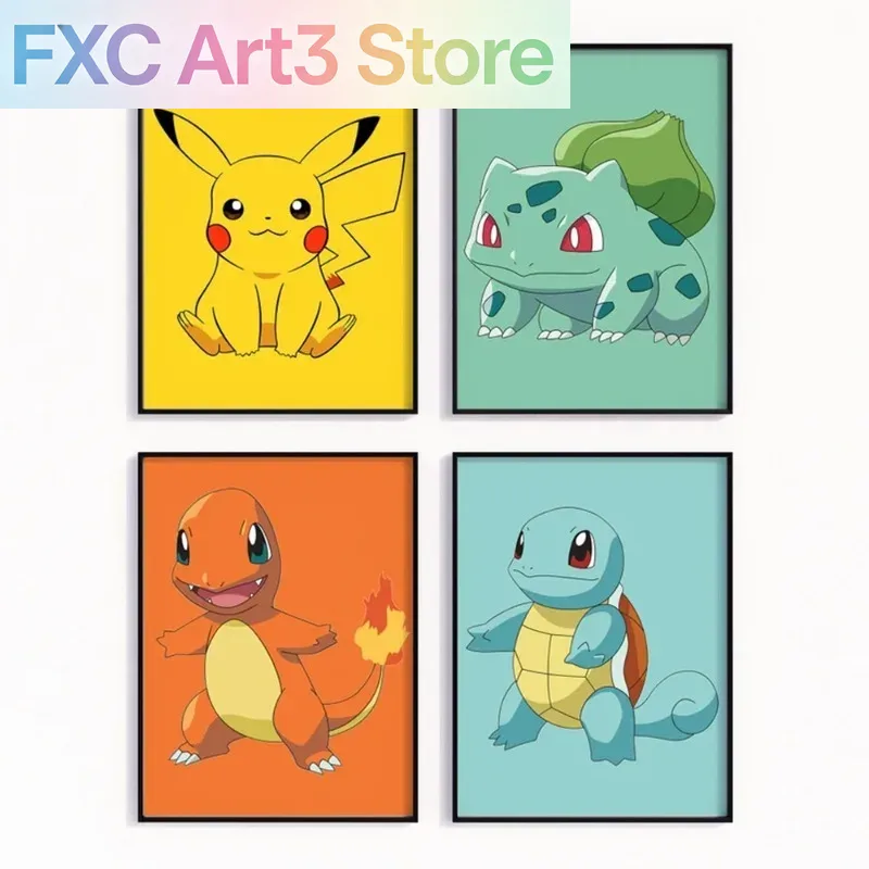 Watercolor Poster Print - Çerçevesiz Karikatür Anime Posteri Pokemon Pokémon