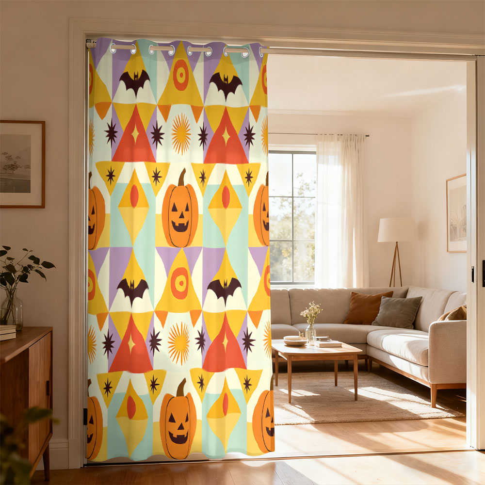 Home Decor Curtain - 1 adet Cadılar Bayramı balkabağı yarasa