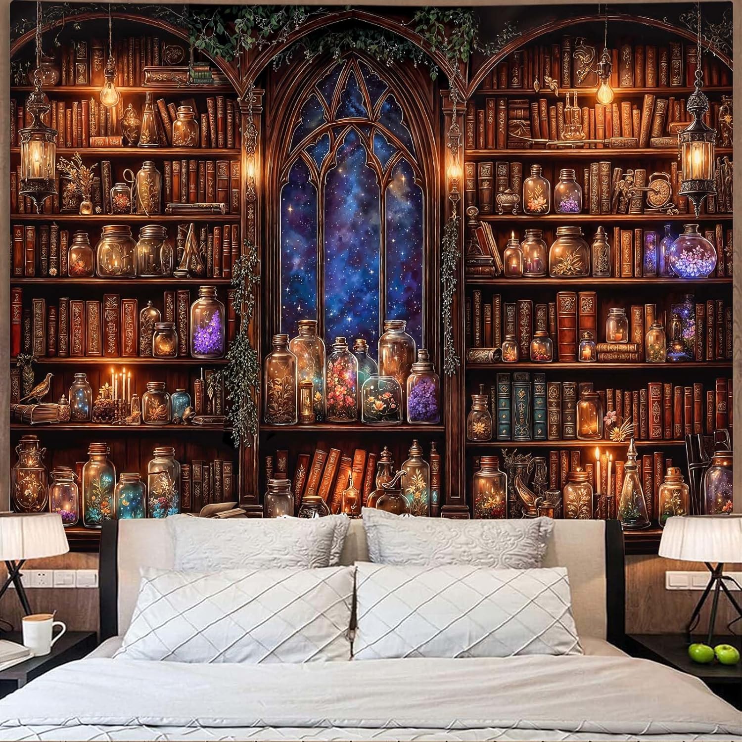 Aesthetic Tapestry - Fantezi kitaplık goblen ortaçağ peri bitki