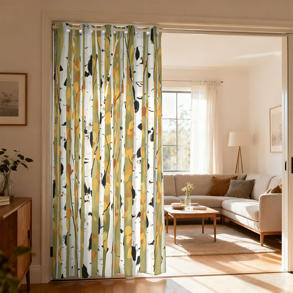 Home Decor Curtain - 1 adet sonbahar huş ağacı ormanı