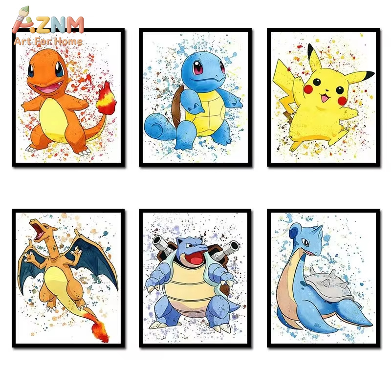Watercolor Poster Print - 1 adet, Anime Pokemon tuval boyama